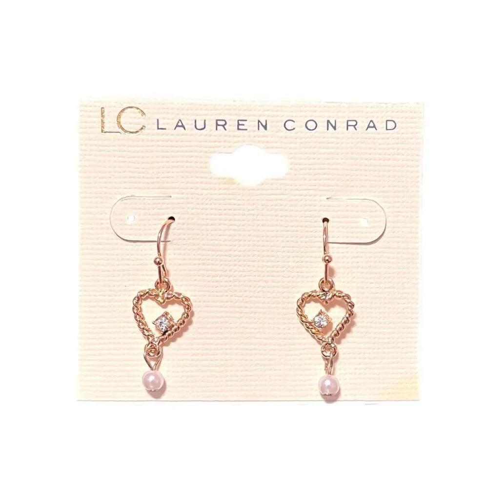 🤯5/$25🤯 LC Lauren Conrad Dainty Rhinestone Pearl Gold Tone Dangle Earrings
